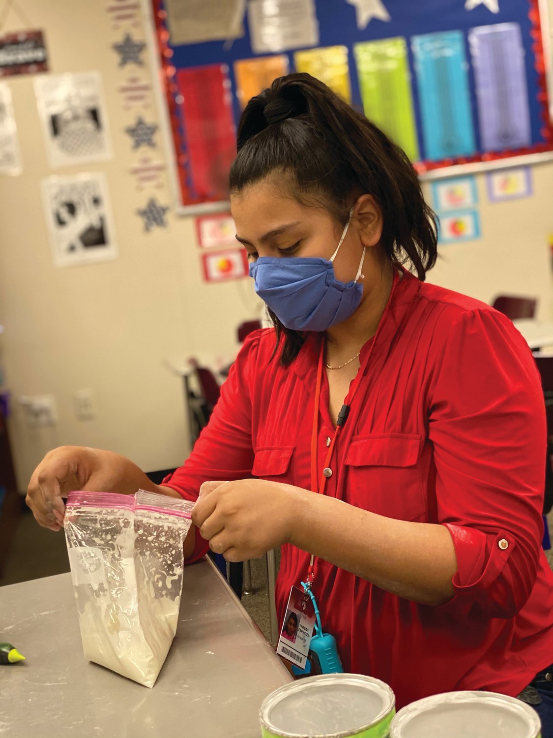 Yareidy Espinoza studies the non-Newtonian properties of the cornstarch and water solution known as Oobleck.